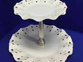 Baleiro 2 níveis porcelana rendada 20x28cm
