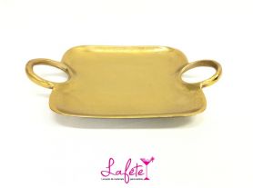Bandeja quadrada Rustica De Alumínio Dourada com alças 23,8x3cm