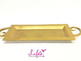 Bandeja Rustica de Aluminio dourado com alças 60,5Cx20,6Lx3Hcm