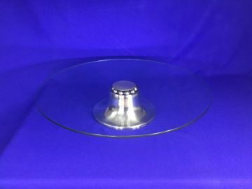 Boleira giratória cristal/prata redonda pé alto  - 50x10 cm