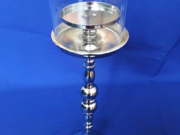 Candelabro de ferro prata com cúpula de vidro 1 vela - 43x10 cm