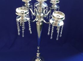 Candelabro de ferro sem cúpula prata com pingente 5 velas - 97 cm