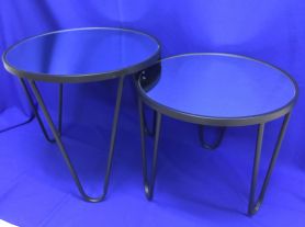 Conjunto de mesas 2pcs metal preto c/base espelhada
