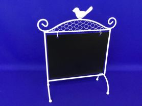 Decoração lousa de mesa metal pássaro branco 25X30,5cm c/ painel preto 20X16CM