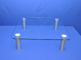 Lâmina de vidro quadrada pé inox - 45x45x10 cm