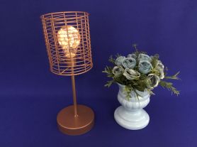 Luminária Metal cobre rose com lâmpada de vidro 12x12x34 cm