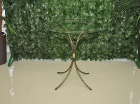 Mesa de ferro redonda ouro envelhecido com tampo de vidro - 80 cm