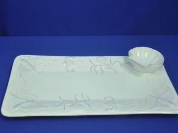 Travessa / Petisqueira porcelana retângular oceano  - 40x24 cm