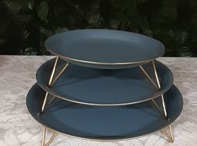 Porta doce trio metal azul com pé dourado 