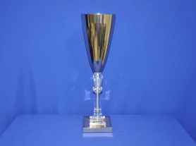 Vaso em ferro dourado com pé cristal - 56,5x16 cm