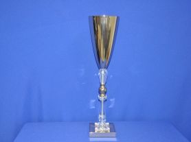 Vaso em ferro dourado com pé cristal - 63,5x16 cm