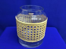 Vaso redondo vidro c/ acabamento rattan - 30x19